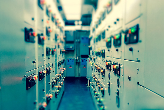 KMT4TD Vintage and blur tone of Electrical switchgear room,Industrial electrical switch panel on plant  and process control with grainy style.