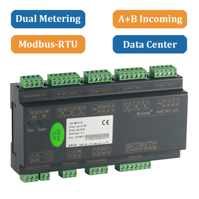 Meter tenaga AC AMC16Z-ZA A+B 2 Saluran untuk IDC